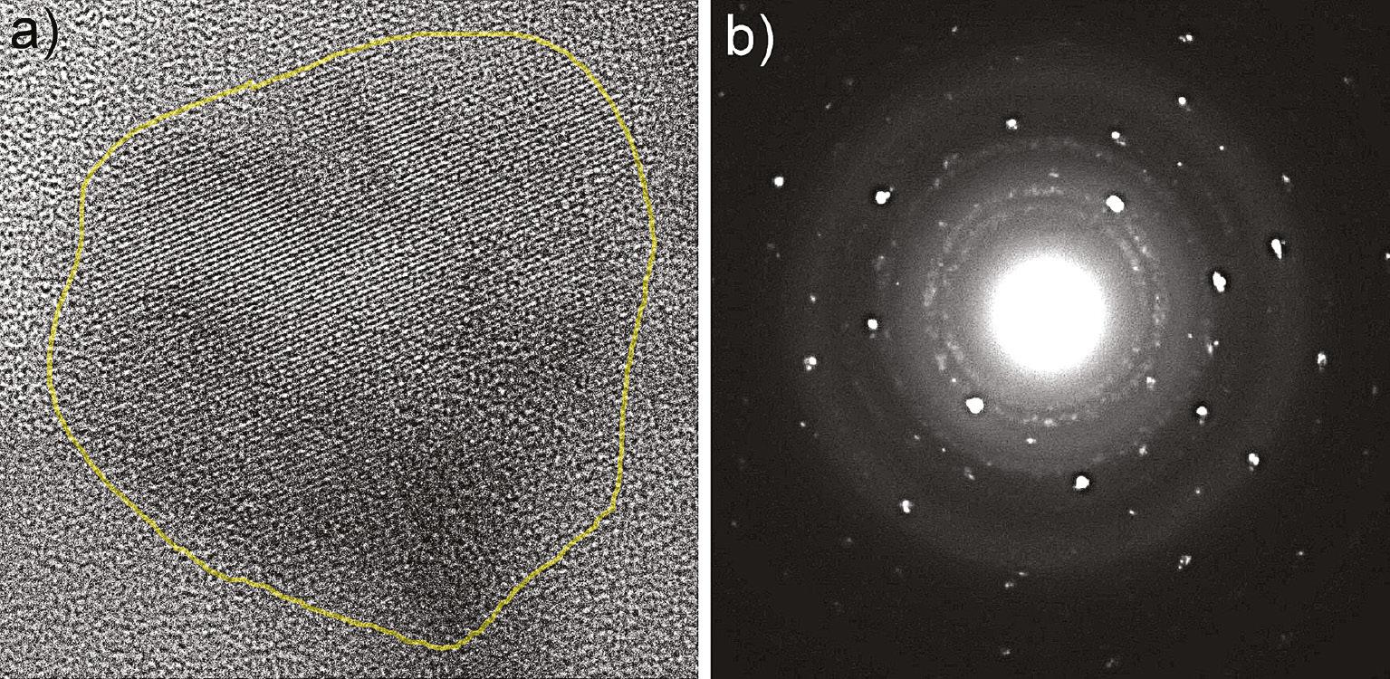 TEM image (a) and selected area diffraction pattern (SAD) (b) of an n-diamond from COA-1 sample at Newtonville sand pit (click on Supplementary Information Figure 1).
